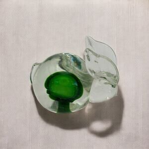 Vintage Studio Crafted Glass Rabbit Figurine Clear w/ Green Center 4"